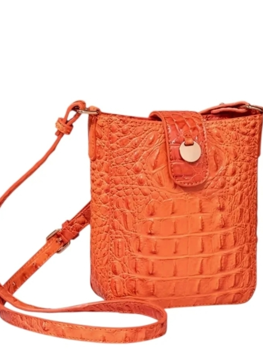 Orange Crocodile-Embossed Crossbody Bag